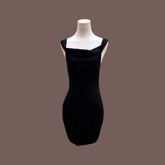 Halston Heritage Mini Dress | Black Cowl Neck | Size 8 | Vintage - Picture 1 of 4